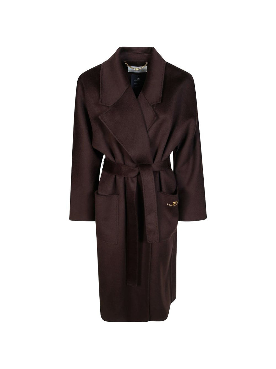 Elisabetta Franchi Wool-Blend Wrap Coat — Brown