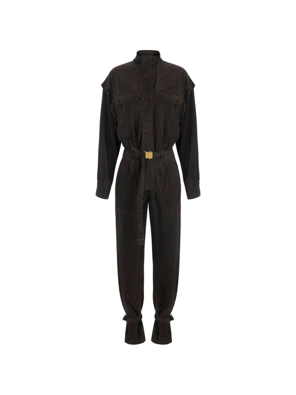 Elisabetta Franchi Workwear Denim Jumpsuit — Brown