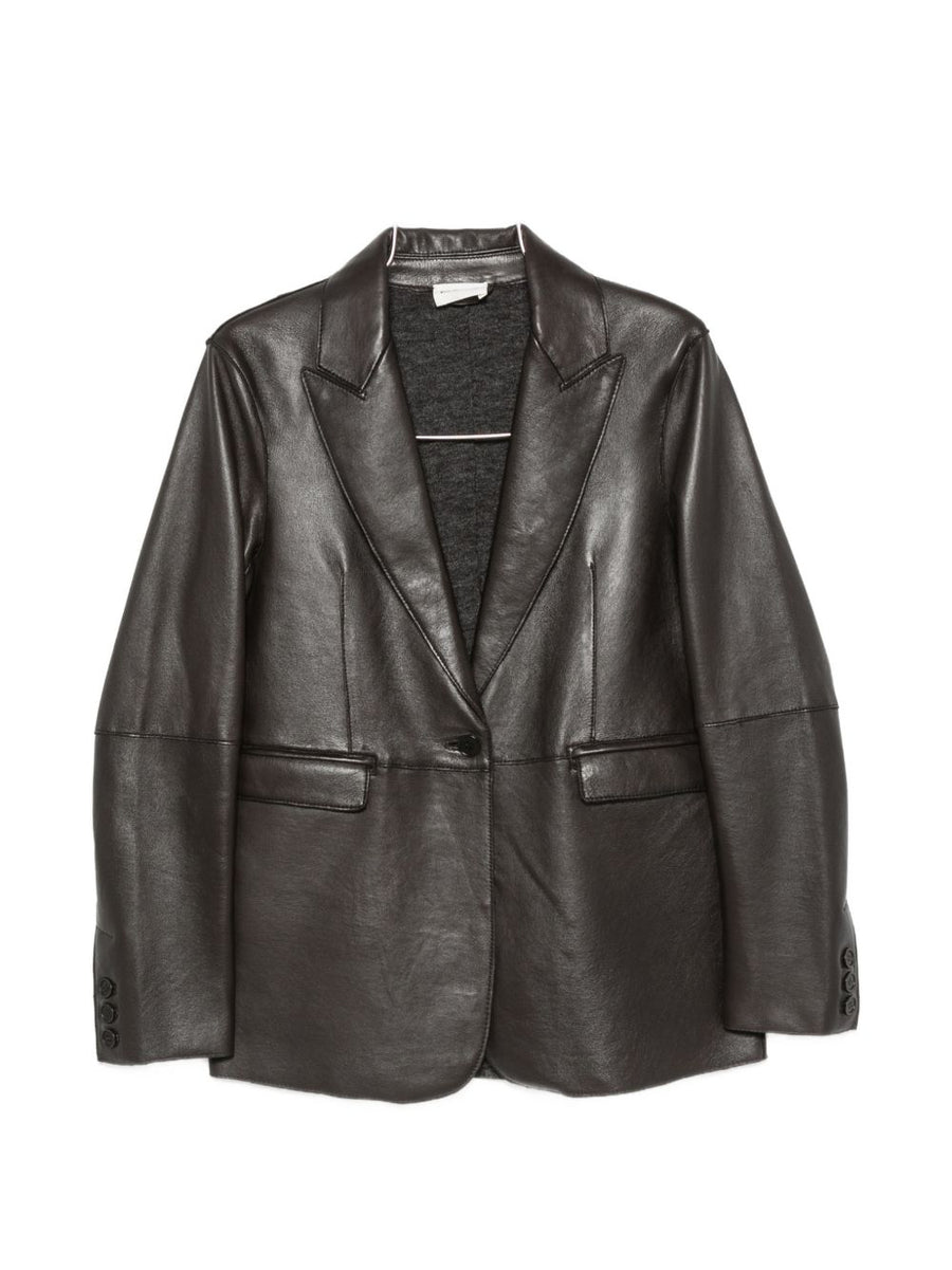 Parosh Leather Notched-Lapel Blazer — Brown