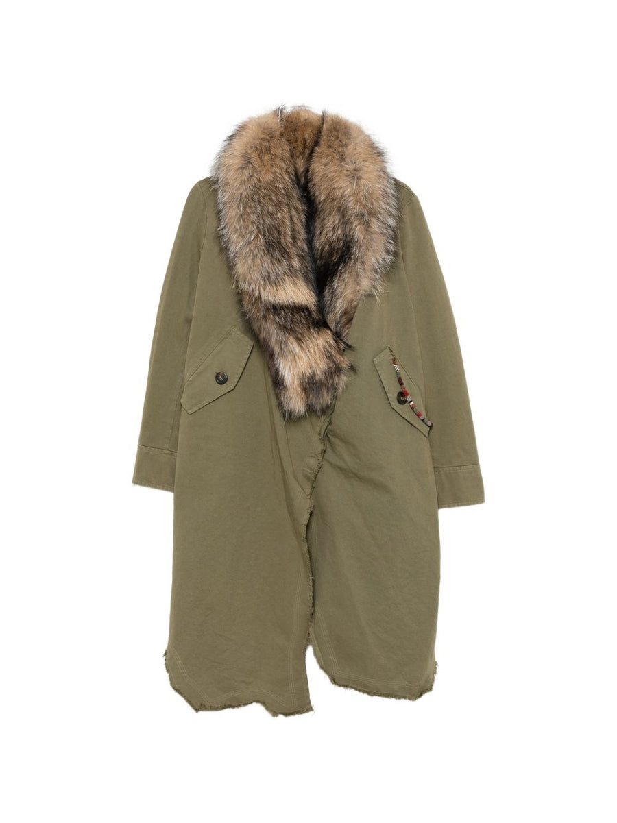 Bazar Deluxe Fur-Trimmed Canvas Coat — olive