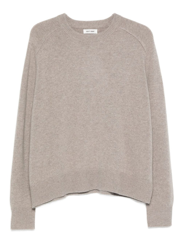 Soft Goat Wool Crewneck Sweater — Beige
