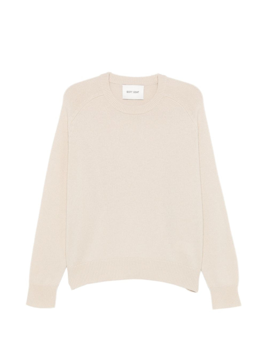 Soft Goat Crew Neck Wool Sweater — Beige