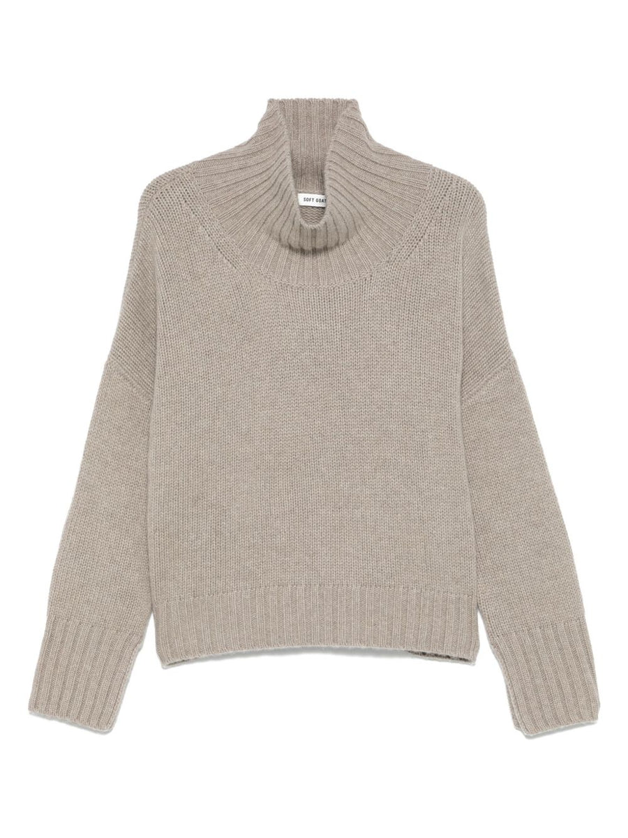 Soft Goat Ribbed Knit Sweater — Beige