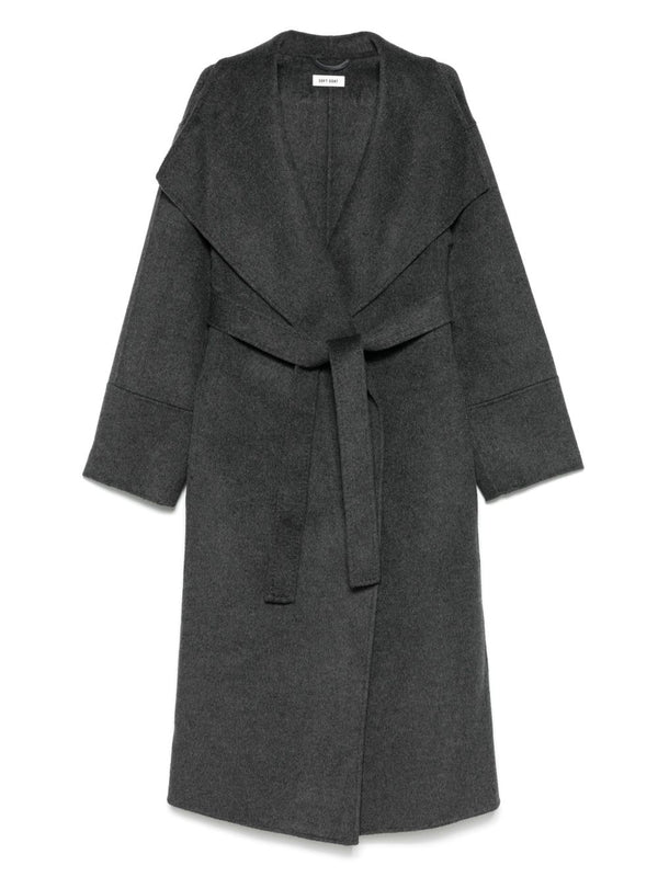Soft Goat Wool-Blend Shawl Collar Coat — Charcoal