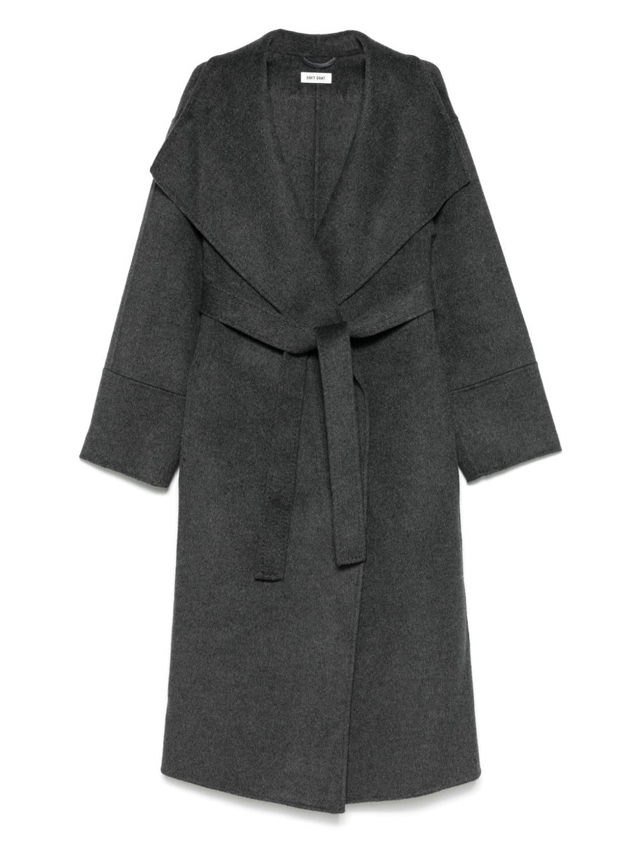 Soft Goat Wool-Blend Shawl Collar Coat — Charcoal