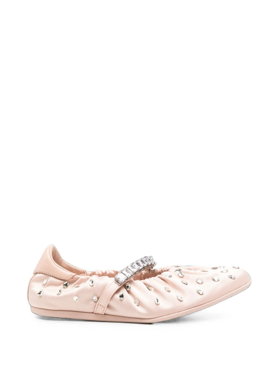 Jimmy Choo Crystal-Embellished Satin Flat — Pink