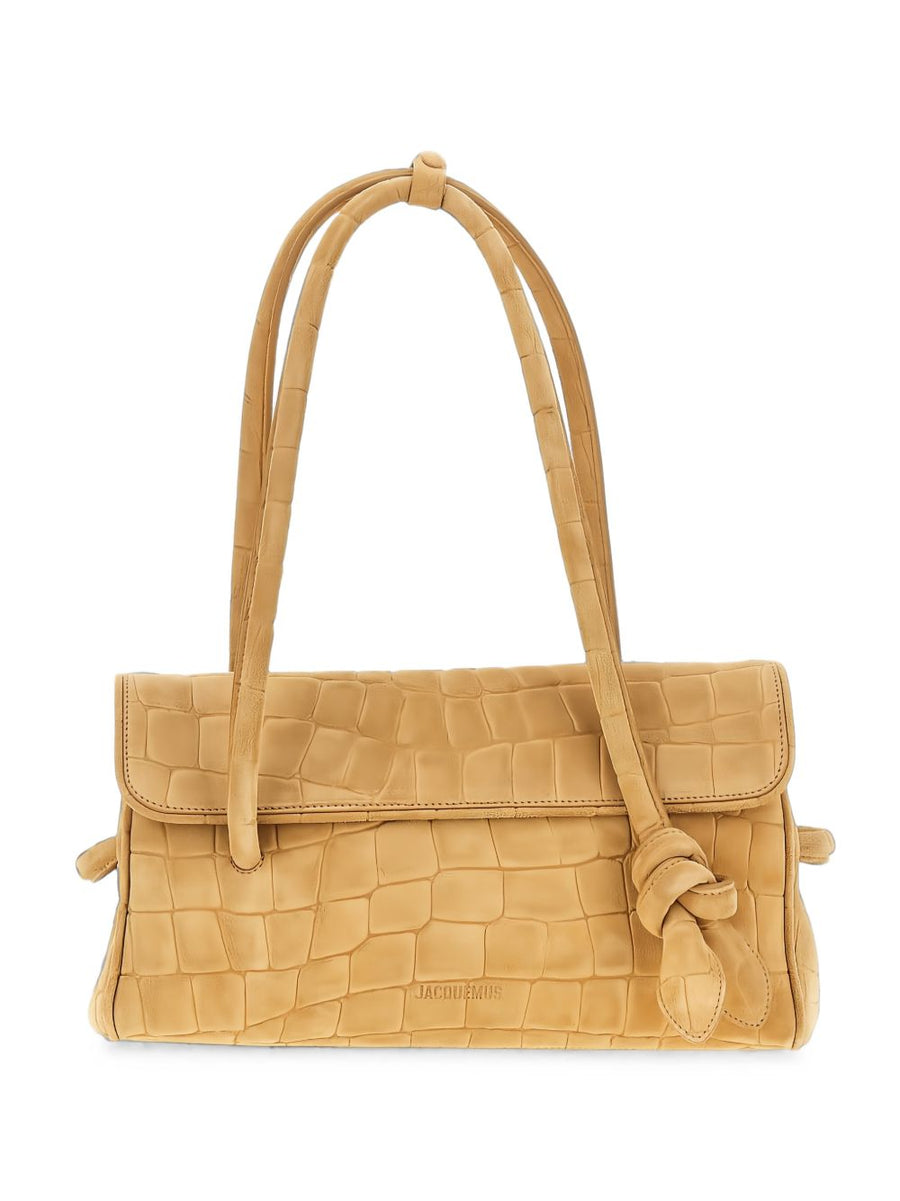 JACQUEMUS Crocodile-Embossed Leather Shoulder Bag — Camel