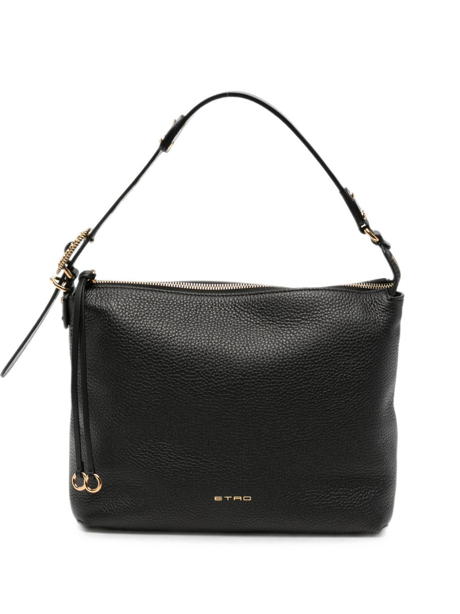 Etro Grainy Leather Shoulder Bag — Black