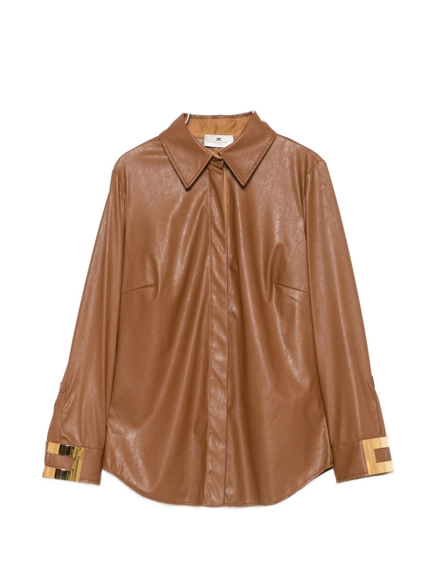 Elisabetta Franchi Faux-Leather Shirt — Brown