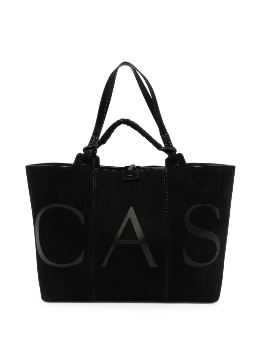 Casadei Logo-Print Suede Tote Bag — Black