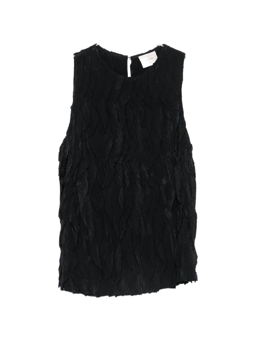 Alysi Feather-Textured Ruffled Tank Top — Black