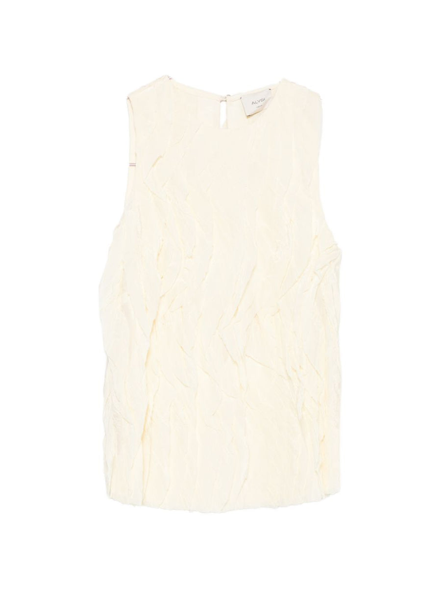 Alysi Crinkled Sleeveless Tank Top — Ivory