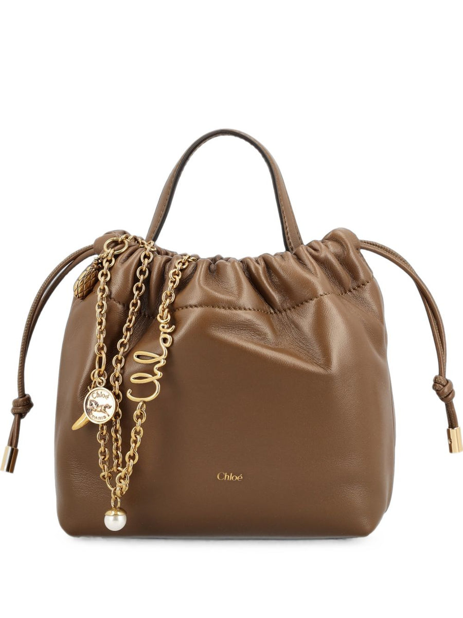 Chloé Gathered Leather Bucket Bag — Brown