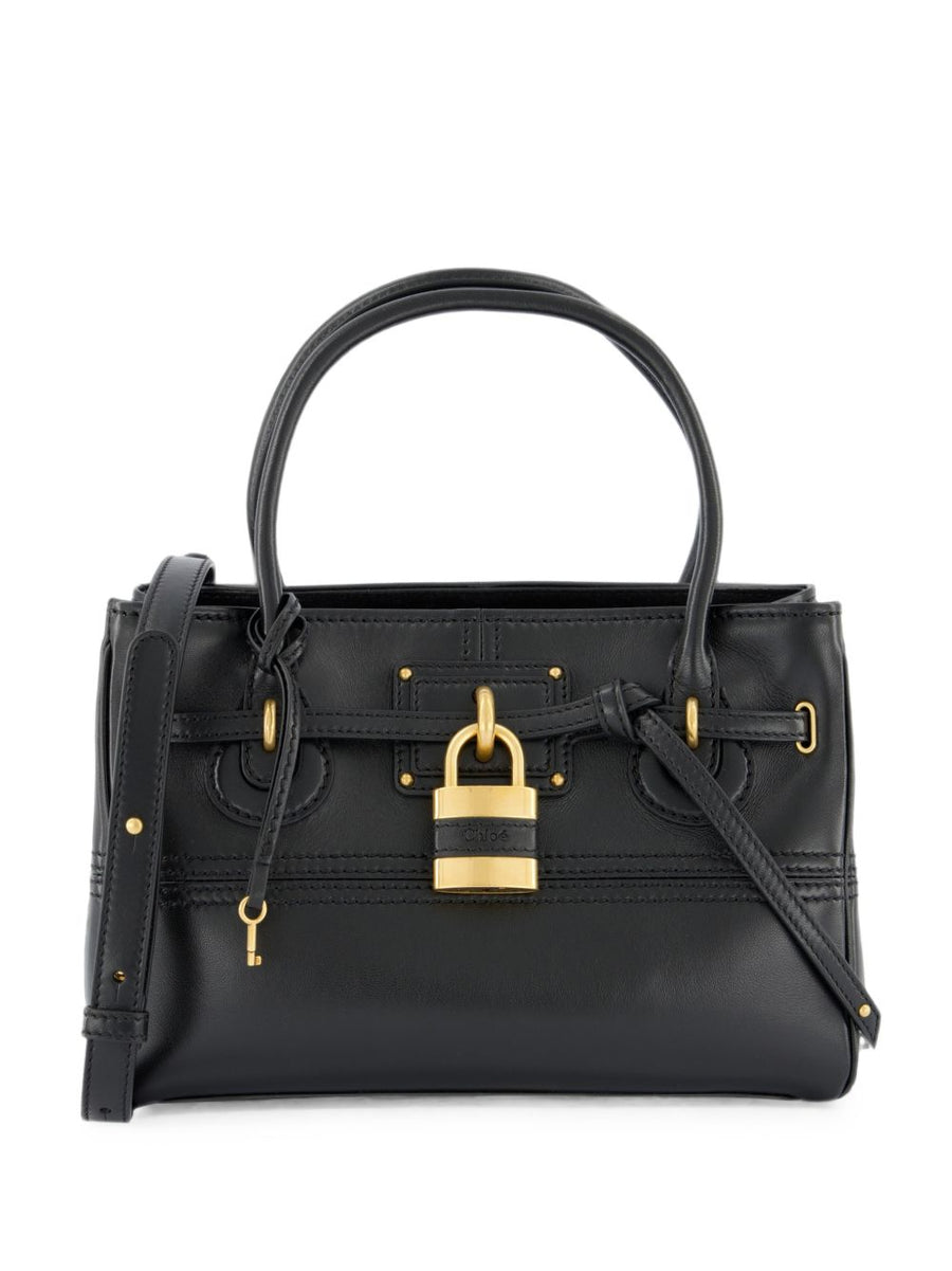 Chloé Grained Leather Padlock Top Handle Bag — Black