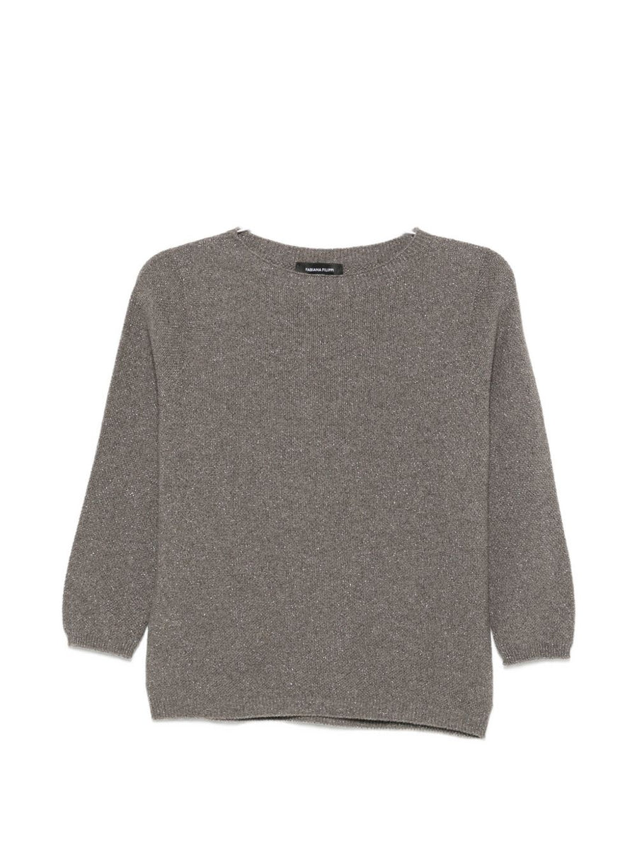 Fabiana Filippi Fine-Knit Shimmer Wool Sweater — Grey