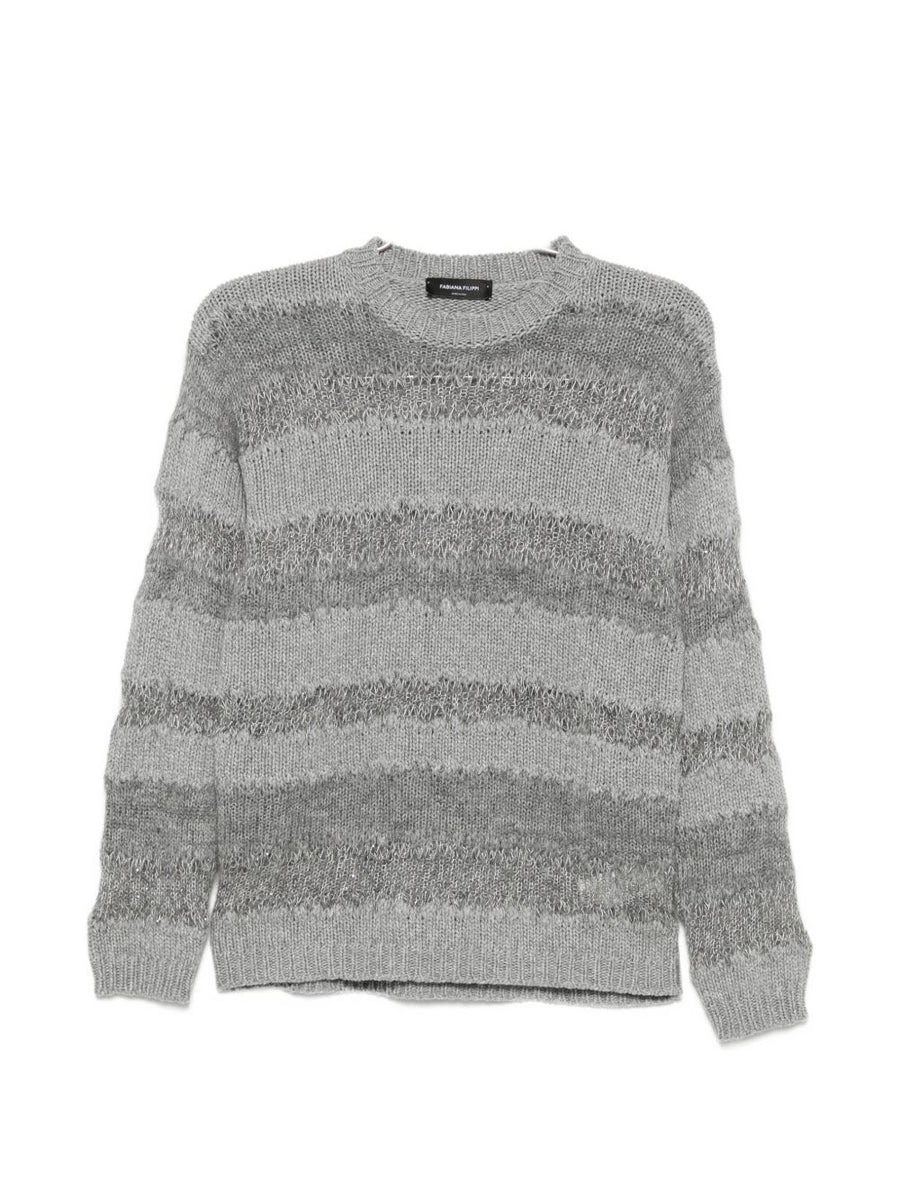 Fabiana Filippi Open-Knit Striped Wool Sweater — grey