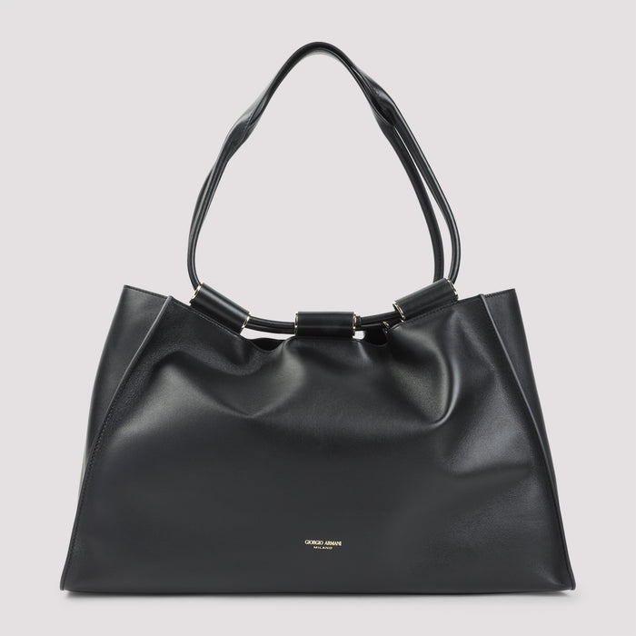Leather Shopping Bag Black Lamb
