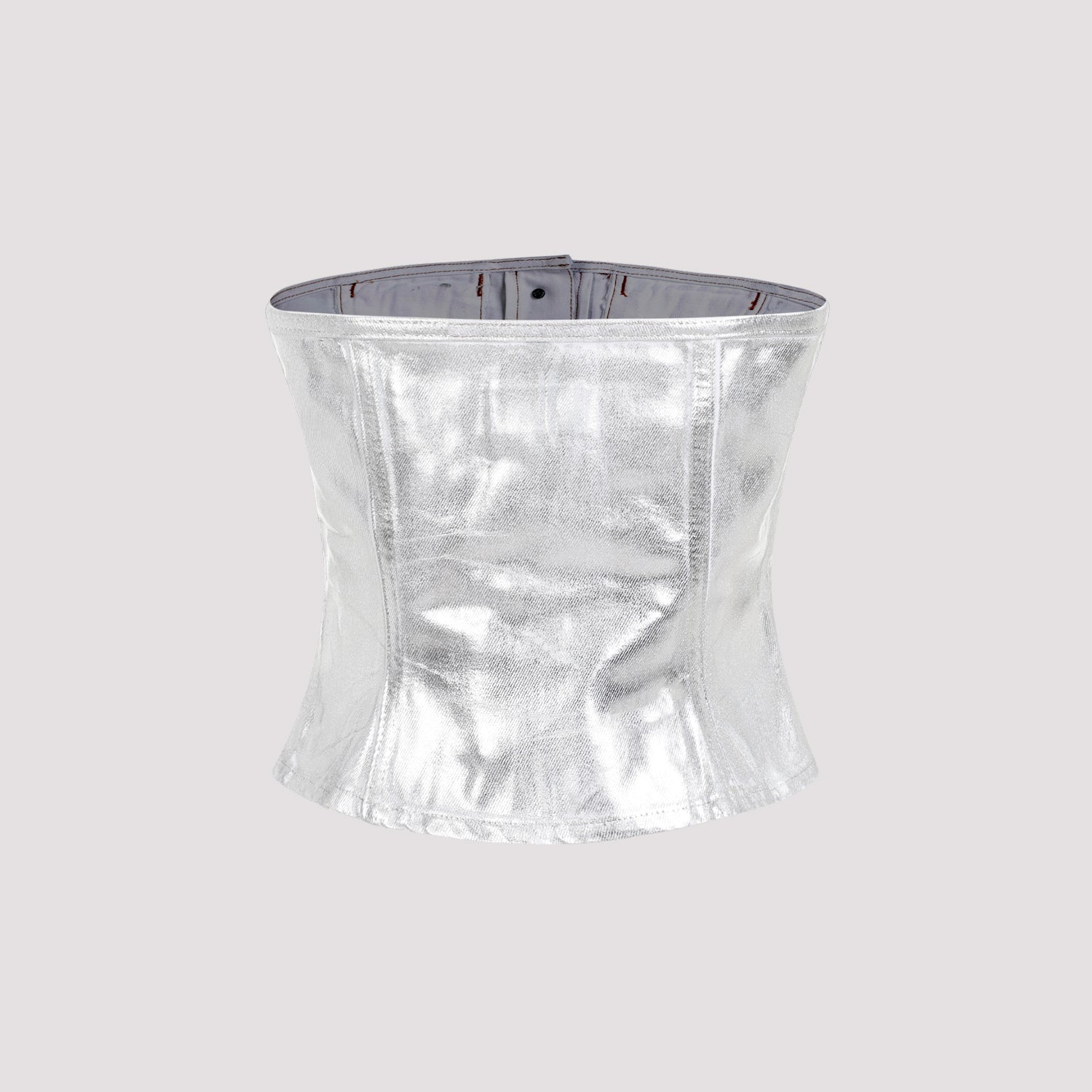Foil Corsage Denim Top Metallic Cotton