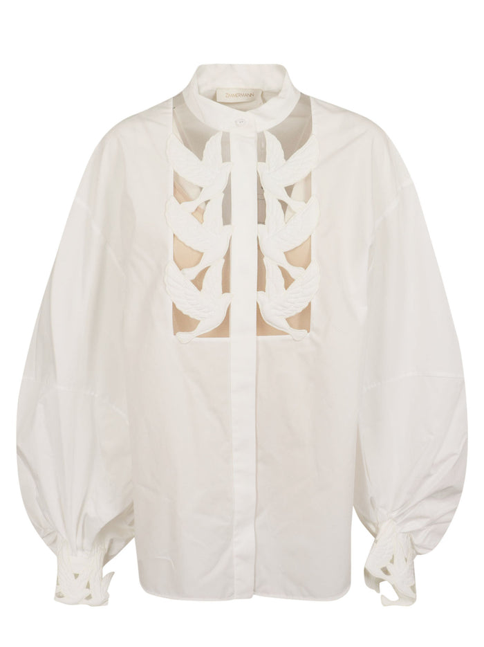Luna Applique Blouse White Cotton Camicia