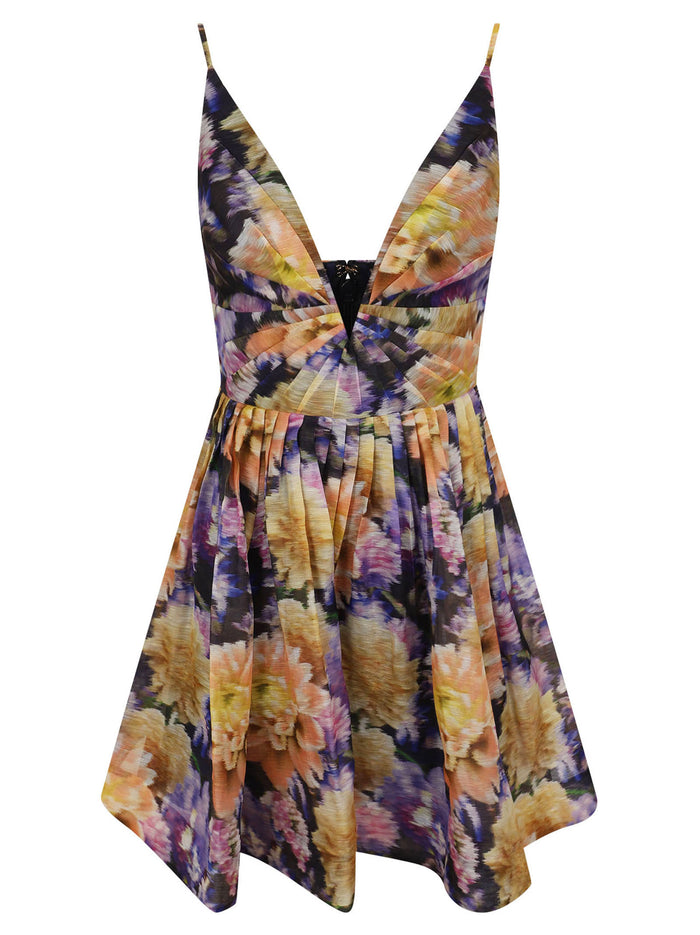 Luna V Neck Mini Dress Blue Linen Silk Abito