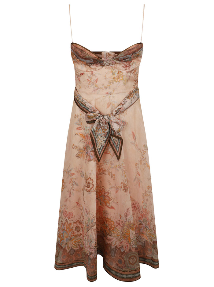 Alchemy Structured Midi Dress Pink & Purple Linen Silk Abito