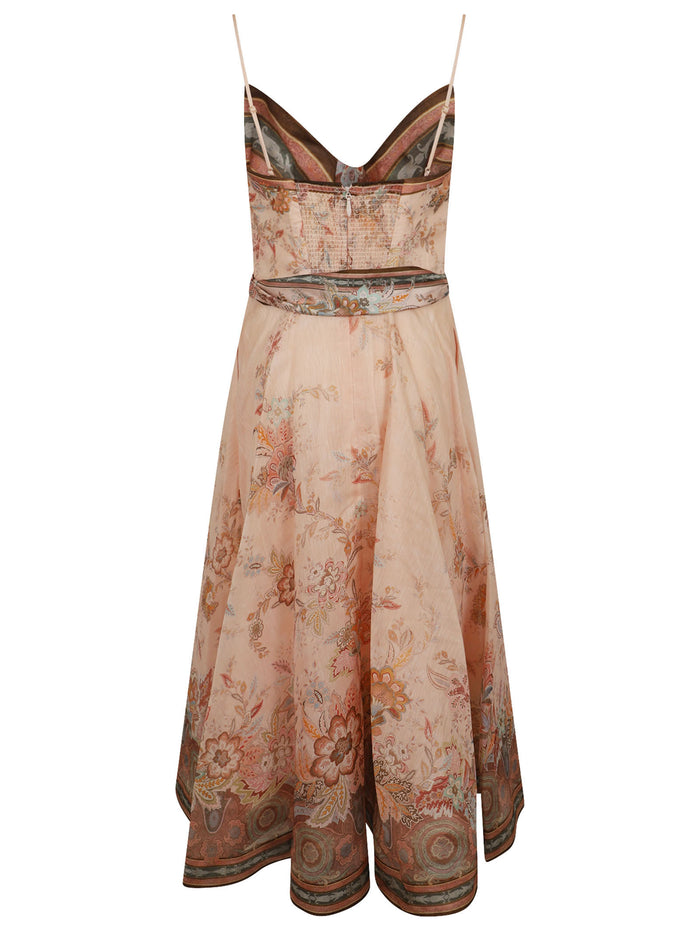 Alchemy Structured Midi Dress Pink & Purple Linen Silk Abito