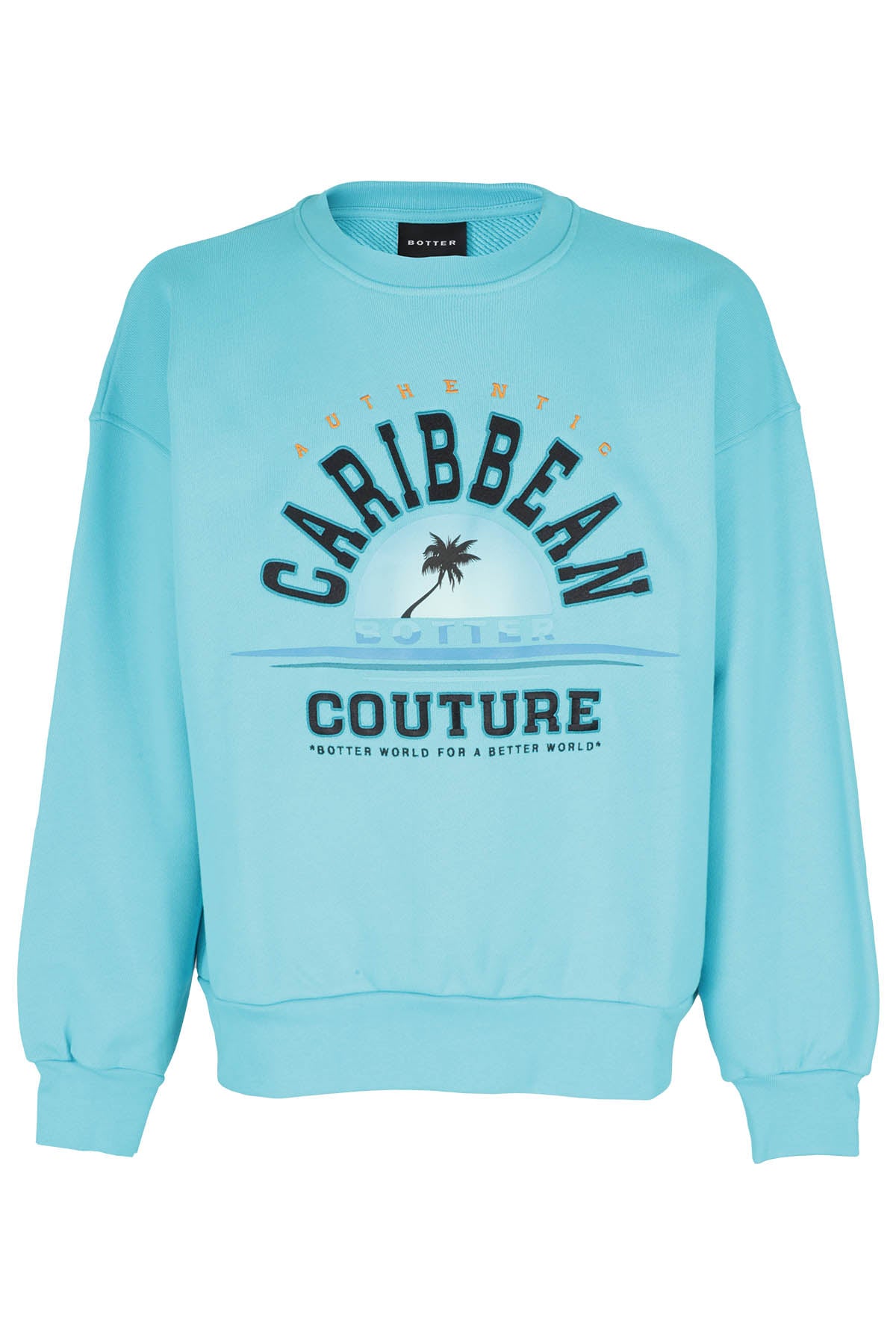 Crewneck Sweater Caribbean Blue Cotone Felpa