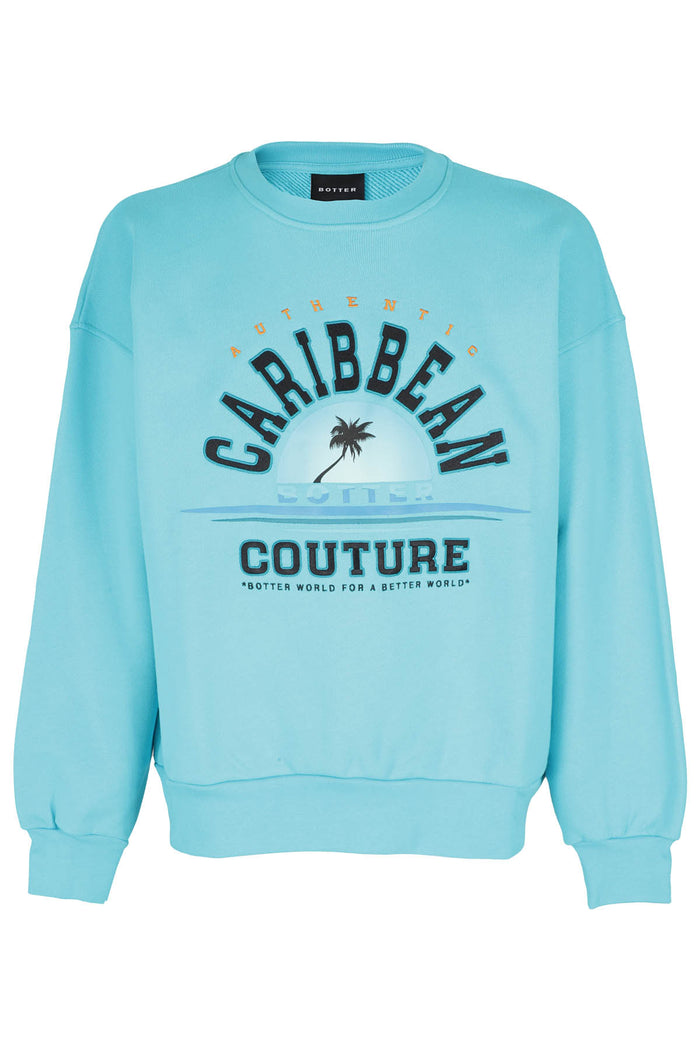 Crewneck Sweater Caribbean Blue Cotone Felpa