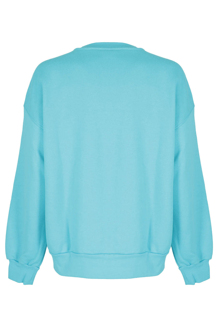 Crewneck Sweater Caribbean Blue Cotone Felpa