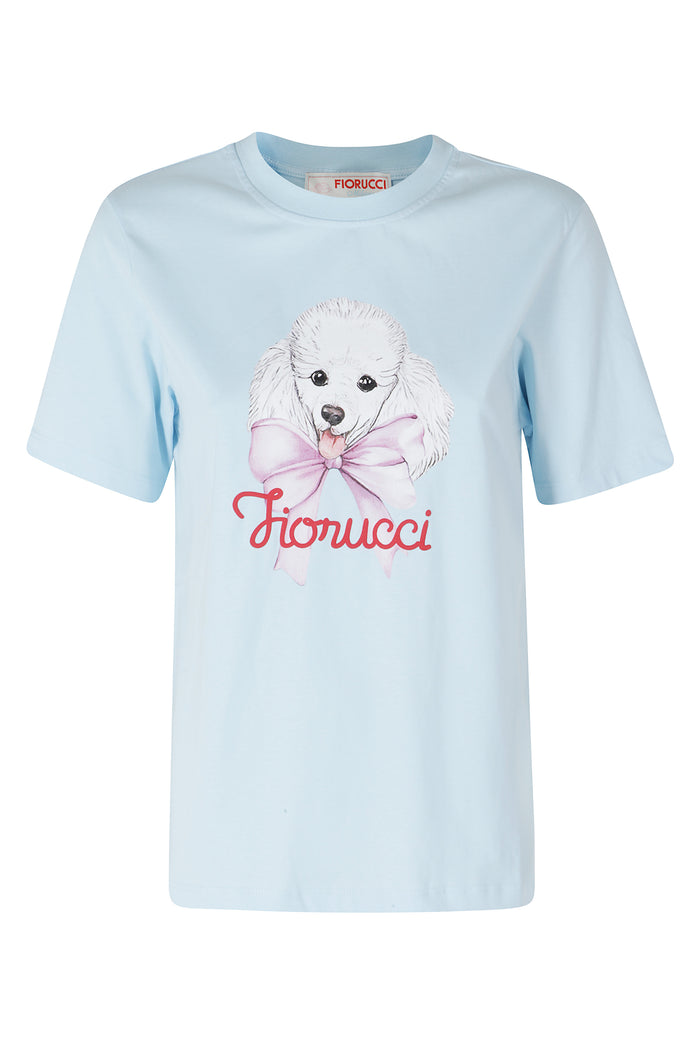 T-Shirt Poodle Logo Print Regular Tshirt Blue Cotone