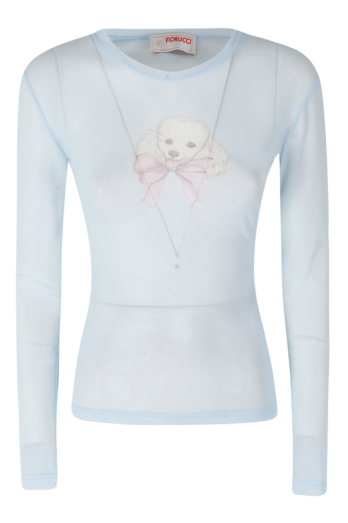 Poodle Tulle Long Sleeve Top Blue Poliammide Elastane