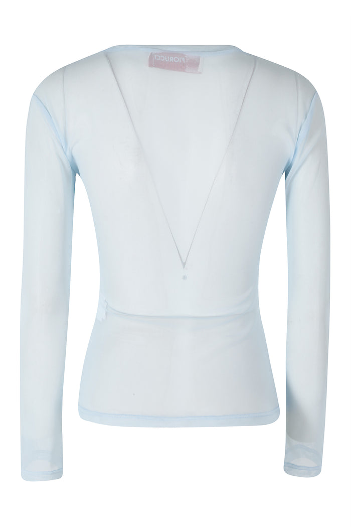 Poodle Tulle Long Sleeve Top Blue Poliammide Elastane