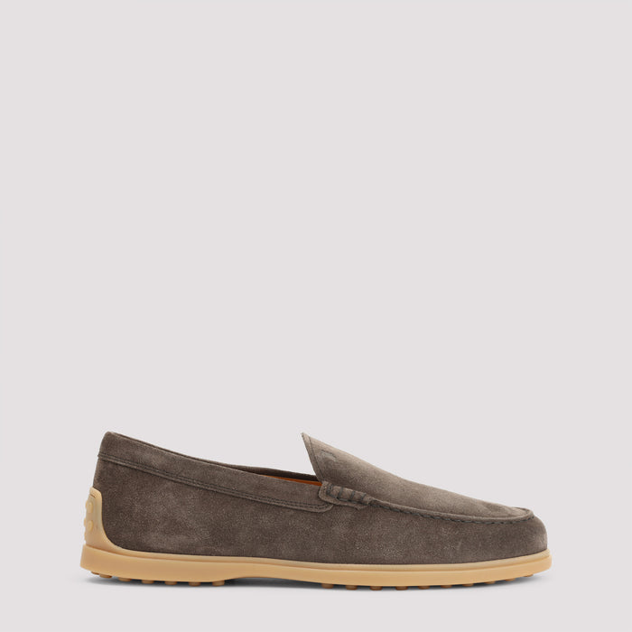 Suede Leather Loafers Brown Rubber