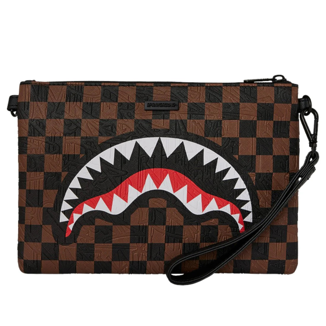 Check 2 Emboss Crossover Clutch Brown Polyvinyl Chloride Bag