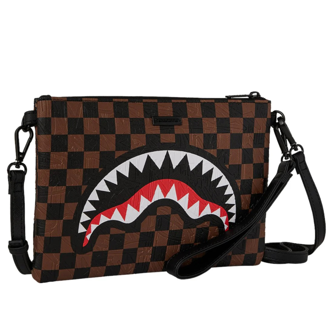 Check 2 Emboss Crossover Clutch Brown Polyvinyl Chloride Bag