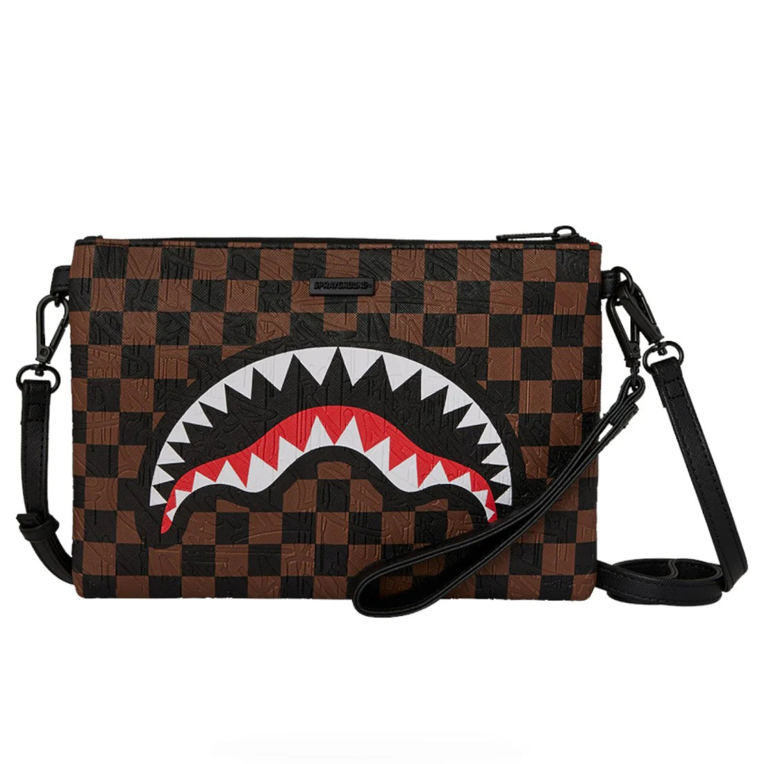 Check 2 Emboss Crossover Clutch Brown Polyvinyl Chloride Bag