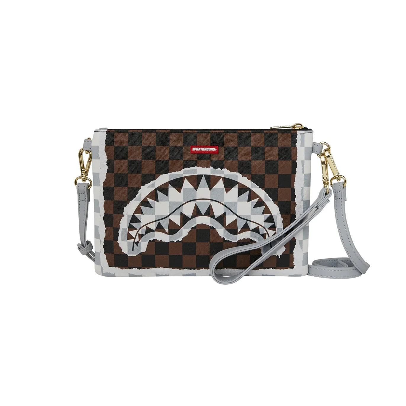 Cream And Brown Tear Check Crossover Polyvinyl Chloride Bag