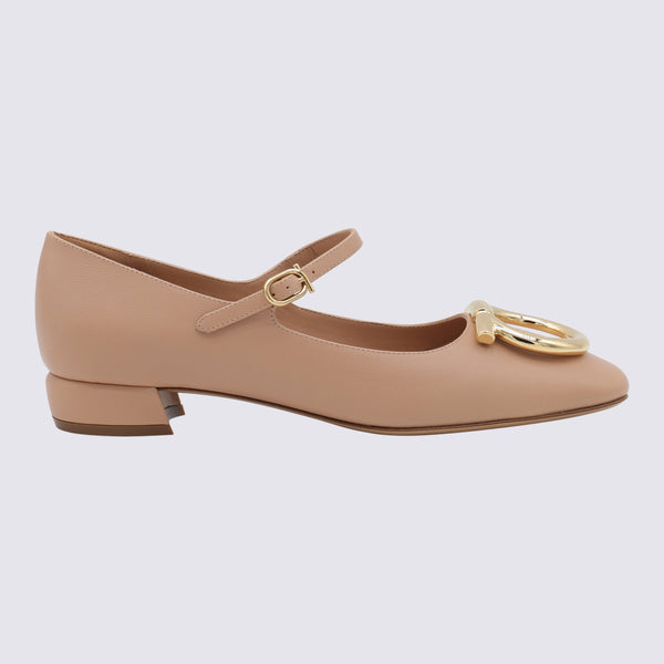 Ferragamo Leather upper mary jane heel in beige