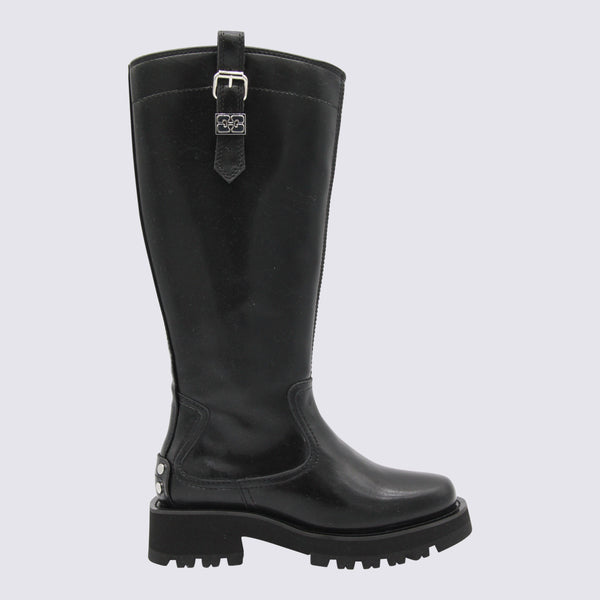 Ganni Leather upper boots in black