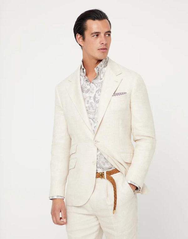 Brunello Cucinelli Mens Ivory Linen Wool Blend Blazer Green Clothing