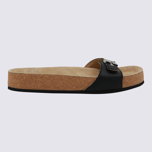 Balenciaga Leather upper slide in black