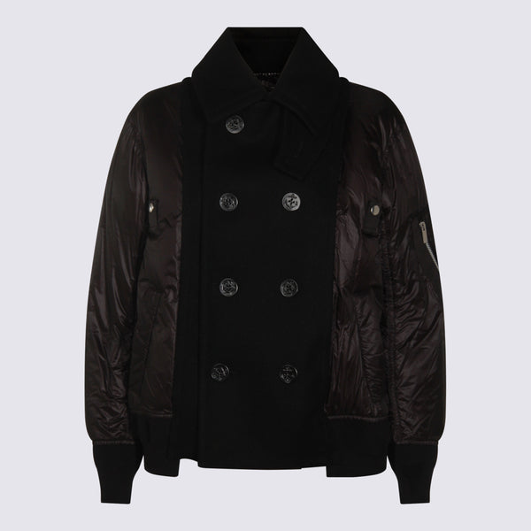 Sacai 100% Wool coat in black