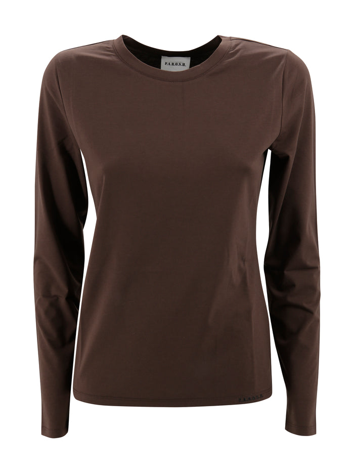 Parosh T-shirts and Polos Dark Brown Cotone Elastane