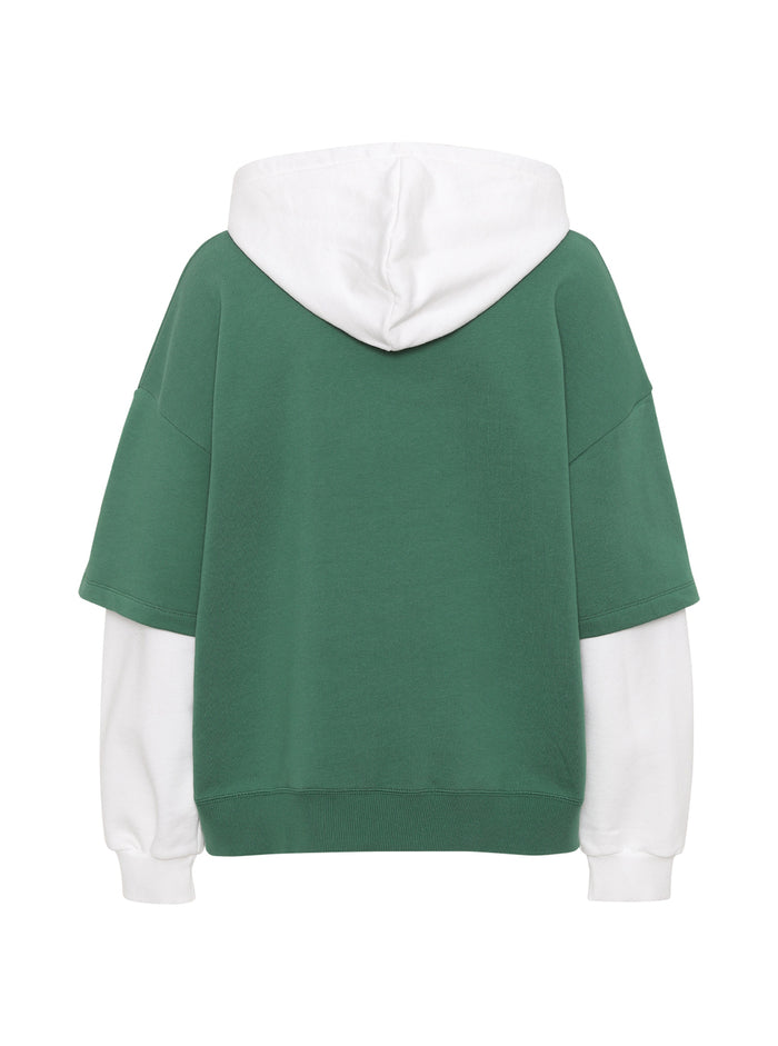 Amlie Layered Organic Cotton Hoodie With Logo Green Sweatshirts