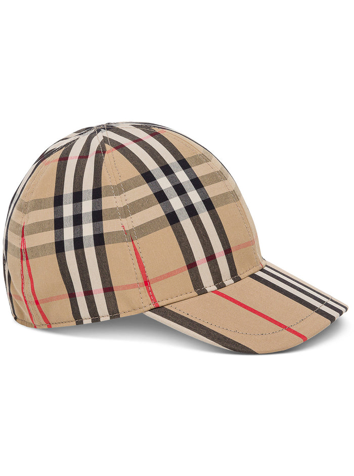 Vintage Check Cotton Hat Beige And Gloves