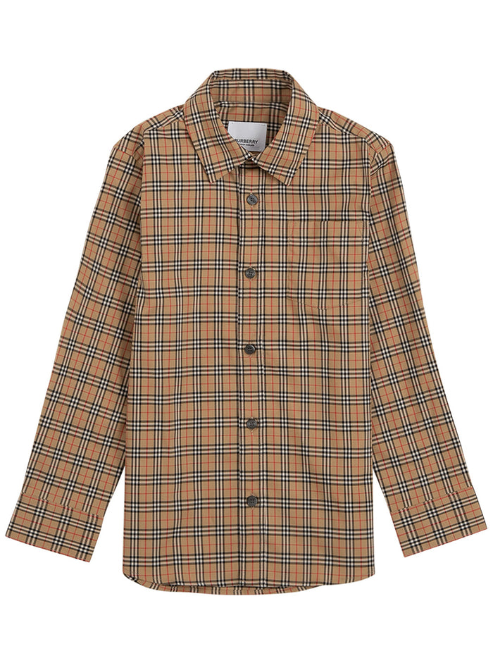 Vintage Check Cotton Poplin Shirt Beige Elastane And Blouses