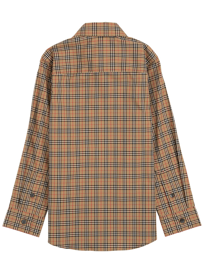 Vintage Check Cotton Poplin Shirt Beige Elastane And Blouses