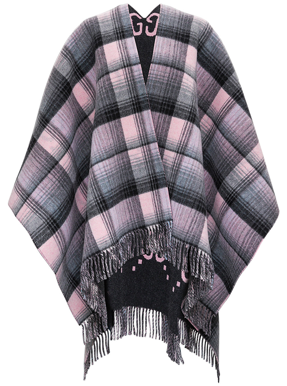 Gg Reversible Wool Cape Grey Coat