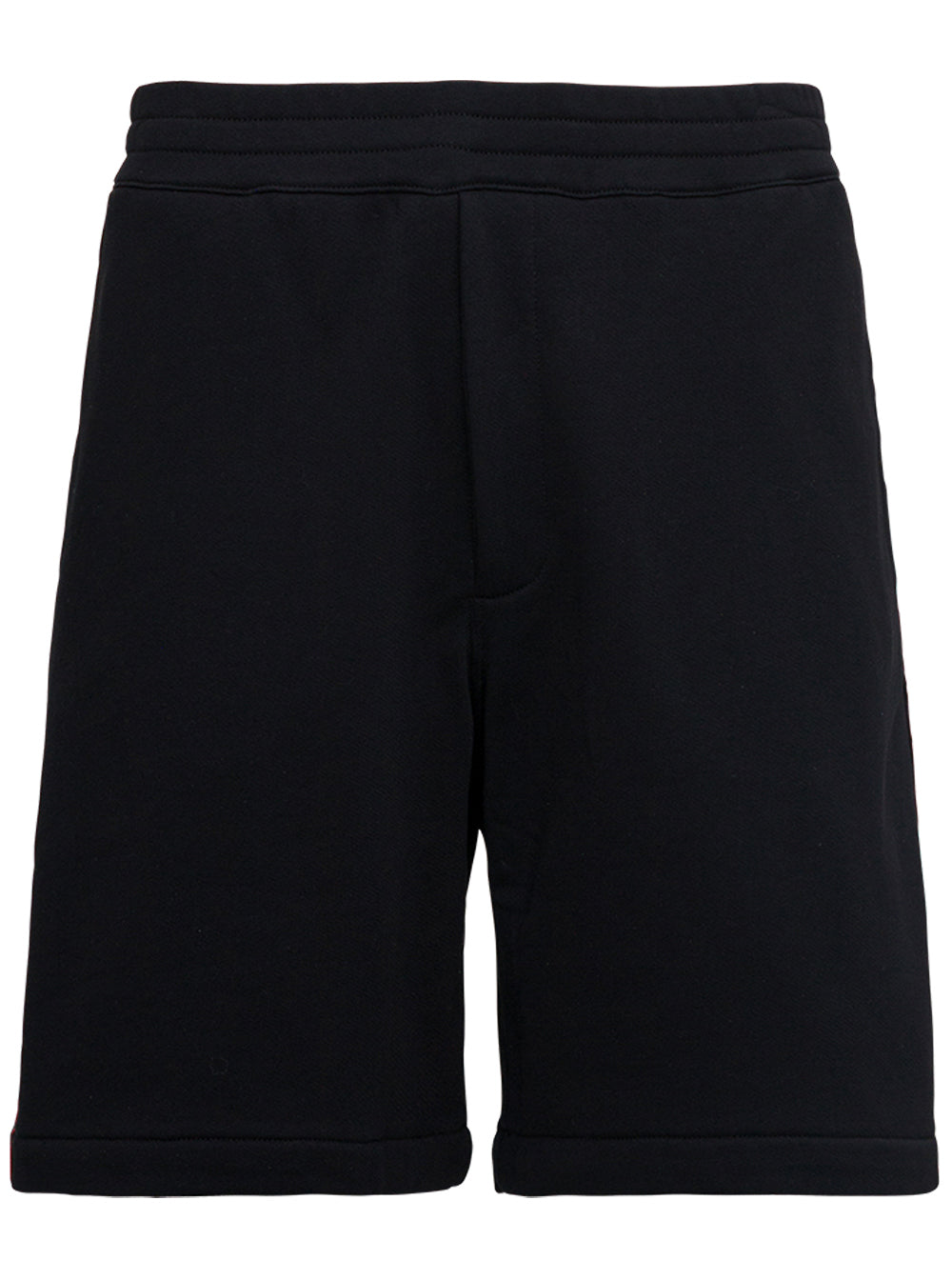 Black Jersey Bermuda Shorts With Side Logo Cotton And