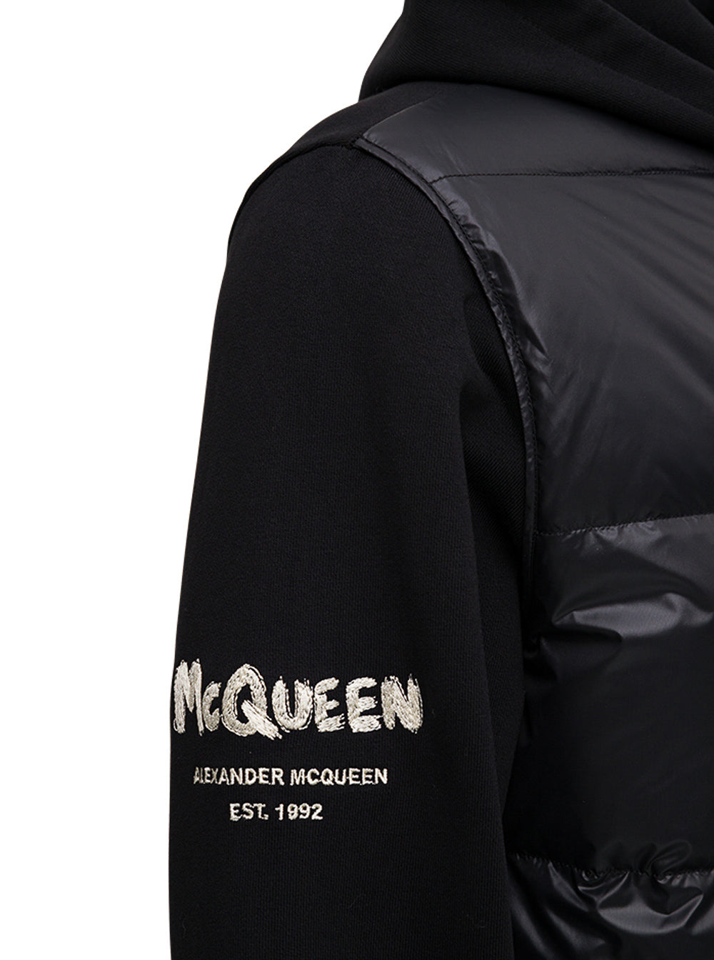 Black Nylon And Cotton Down Jacket With Logo